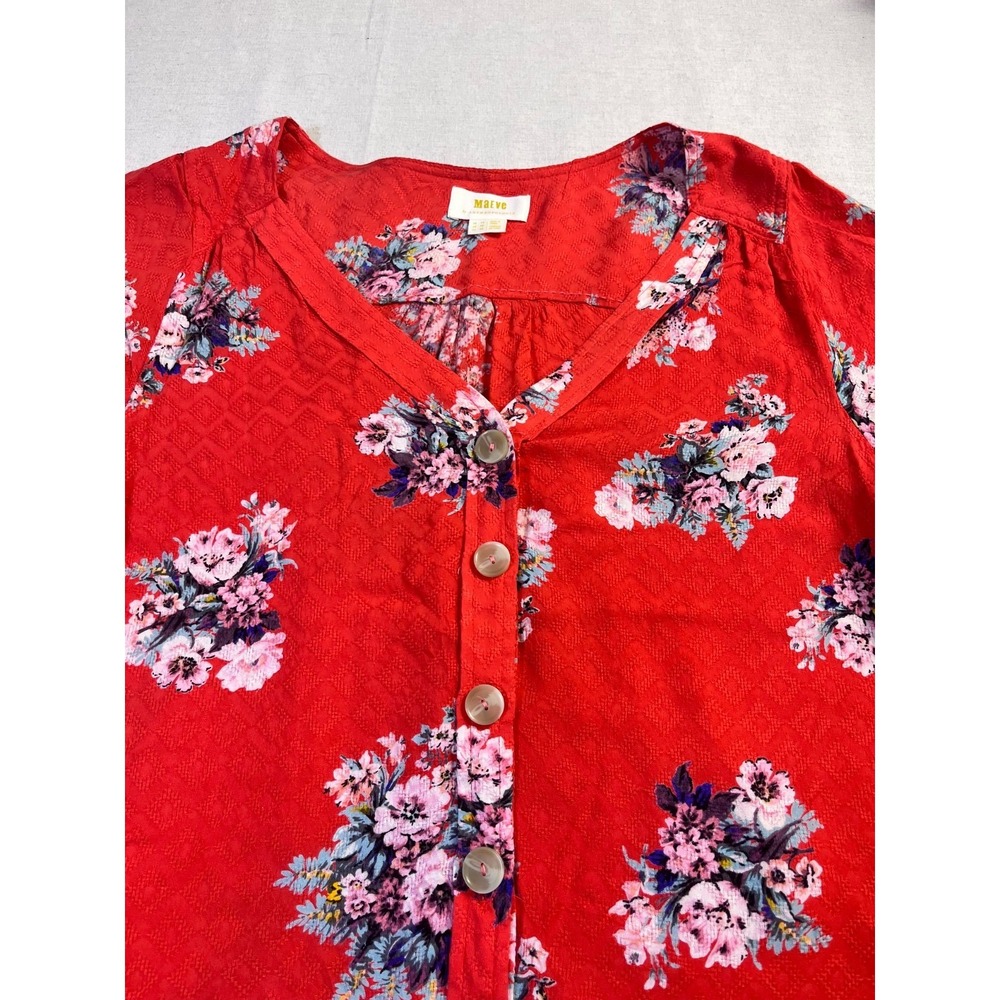 Anthropologie Maeve Hansley Orange Floral V Neck Boho Top Womens sz 10 Summer - Picture 3 of 16